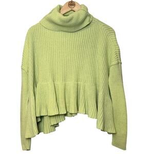 Free People Layer Cake Sweater Ruffle Mock Neck Chunky Knit Key Lime Size XS